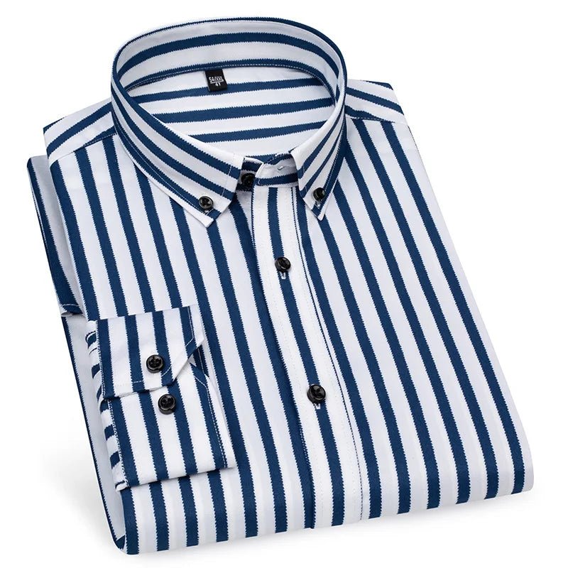 Chemise à manches longues pour hommes, décontractée, à rayures, sans repassage, de haute qualité, slim, confortable, respirante, haut tendance, printemps et été - Camara ShoppingChemise à manches longues pour hommes, décontractée, à rayures, sans repassage, de haute qualité, slim, confortable, respirante, haut tendance, printemps et été