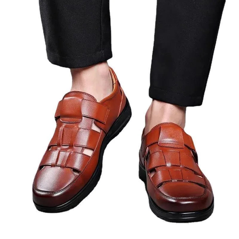 Chaussures en cuir pour hommes, tenue d'affaires décontractée, chaussures simples, semelle souple, antidérapantes, sandales d'été pour vieux papa, noires Camara Shopping Chaussures en cuir pour hommes, tenue d'affaires décontractée, chaussures simples, semelle souple, antidérapantes, sandales d'été pour vieux papa, noires
