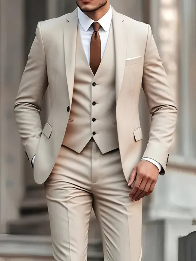 Nouveau Costume Beige hommes d'affaires Tuxedos formel 3/2/1 pièces robe simple boutonnage marié marié bal de mariage fête Camara Shopping Nouveau Costume Beige hommes d'affaires Tuxedos formel 3/2/1 pièces robe simple boutonnage marié marié bal de mariage fête