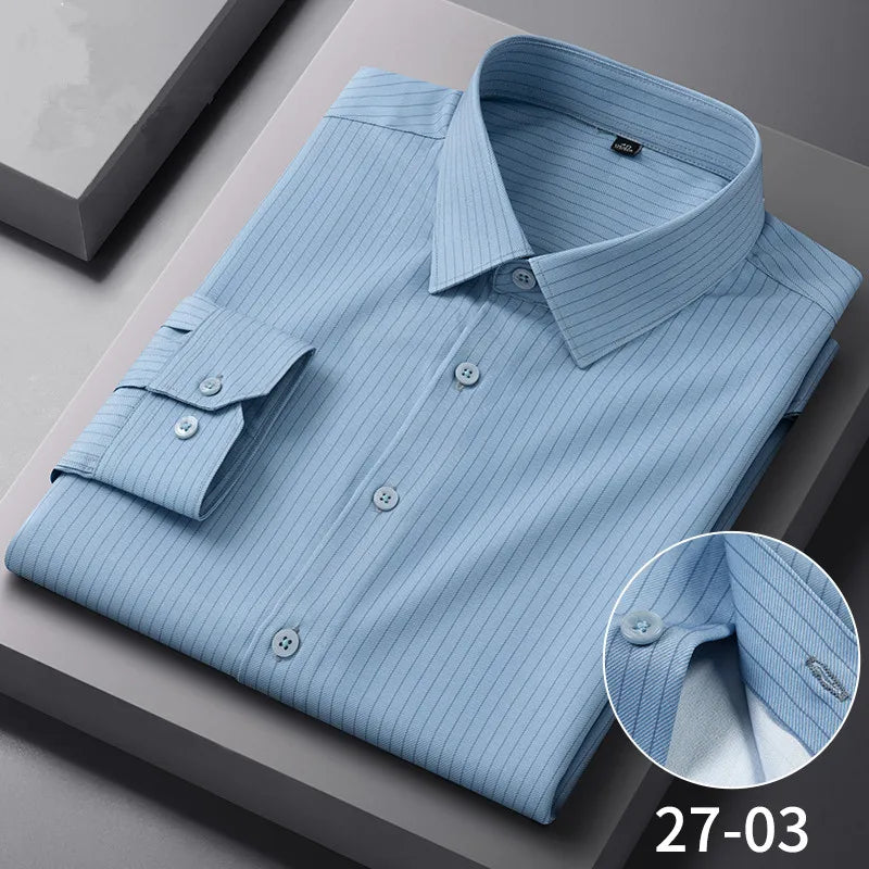 Chemises Anti-rides à rayures à carreaux pour hommes, manches longues, fines, sans repassage, lisses, vêtements quotidiens pour hommes sociaux, nouvelle collection automne printemps Camara Shopping Chemises Anti-rides à rayures à carreaux pour hommes, manches longues, fines, sans repassage, lisses, vêtements quotidiens pour hommes sociaux, nouvelle collection automne printemps