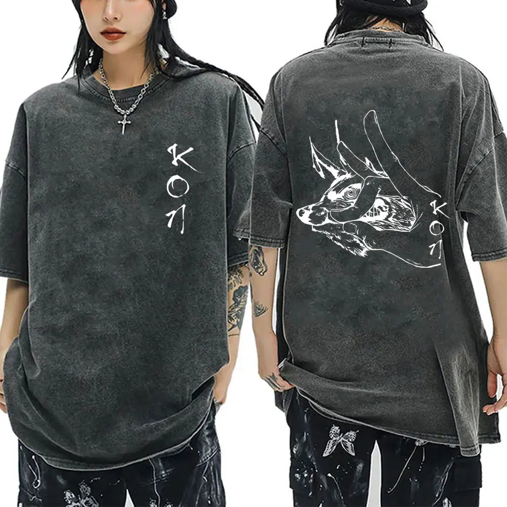 Anime tronçonneuse homme Vintage lavé T-shirt Hayakawa Aki invocation Kon Fox diable graphique T-shirts hommes femmes décontracté mode T-shirts Camara Shopping Anime tronçonneuse homme Vintage lavé T-shirt Hayakawa Aki invocation Kon Fox diable graphique T-shirts hommes femmes décontracté mode T-shirts