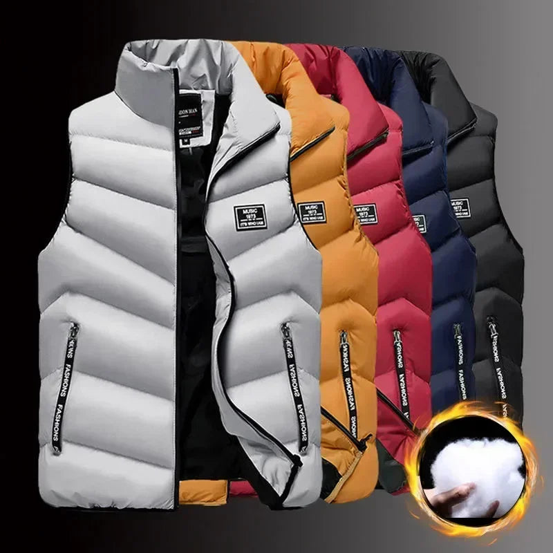 Veste chaude d'hiver pour hommes, gilet sans manches avec fermeture éclair, couleur unie, gilets décontractés, rembourré en coton, col montant épais, vêtements d'extérieur Camara Shopping Veste chaude d'hiver pour hommes, gilet sans manches avec fermeture éclair, couleur unie, gilets décontractés, rembourré en coton, col montant épais, vêtements d'extérieur