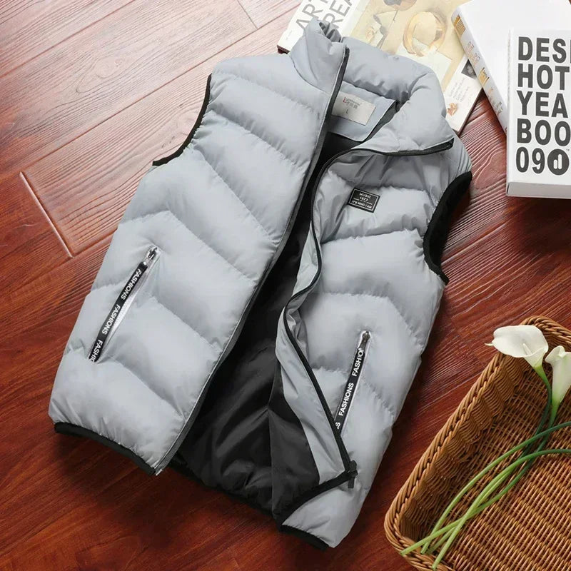 Veste chaude d'hiver pour hommes, gilet sans manches avec fermeture éclair, couleur unie, gilets décontractés, rembourré en coton, col montant épais, vêtements d'extérieur Camara Shopping Veste chaude d'hiver pour hommes, gilet sans manches avec fermeture éclair, couleur unie, gilets décontractés, rembourré en coton, col montant épais, vêtements d'extérieur