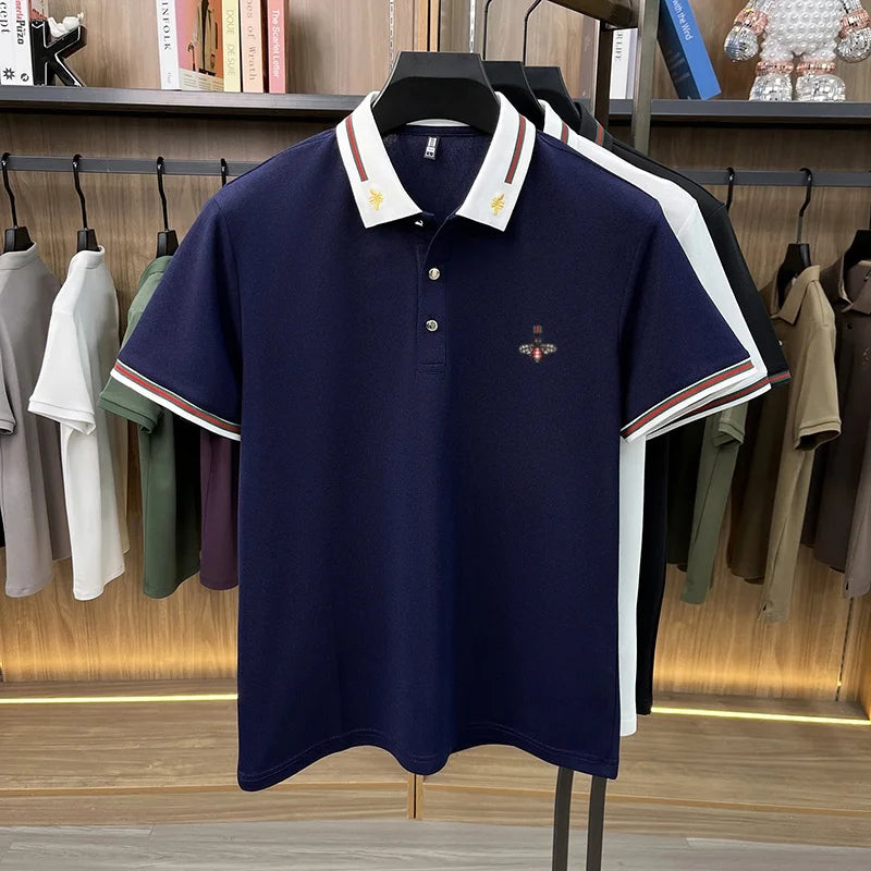 Designer marque de luxe à manches courtes polo shirt hommes été mode petite abeille broderie affaires Casual confortable respirant revers t - shirt Camara Shopping Designer marque de luxe à manches courtes polo shirt hommes été mode petite abeille broderie affaires Casual confortable respirant revers t - shirt