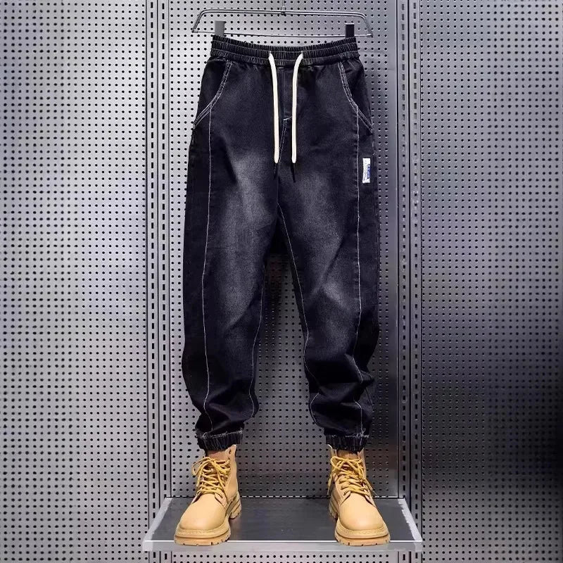 Jean décontracté pour homme, coupe ample, taille élastique, avec revers, style sport, nouvelle collection automne-printemps, toucher premium Camara Shopping Jean décontracté pour homme, coupe ample, taille élastique, avec revers, style sport, nouvelle collection automne-printemps, toucher premium
