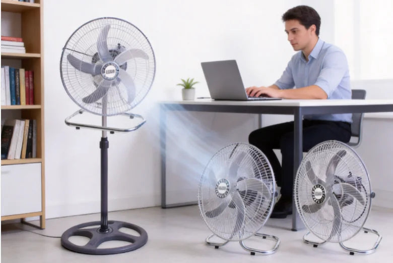 Ventilateur sur pied haute vitesse, 3 vitesses réglables, hauteur réglable, métal, 5 pales, puissant, circulation d'air, ventilateur électrique de sol pour maison et atelier Camara Shopping Ventilateur sur pied haute vitesse, 3 vitesses réglables, hauteur réglable, métal, 5 pales, puissant, circulation d'air, ventilateur électrique de sol pour maison et atelier
