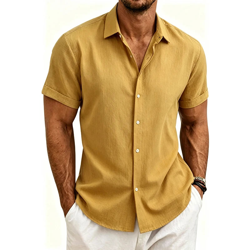Chemises en coton et lin pour hommes 2026 – Chemises décontractées légères à manches courtes, chemises Henley de plage, T-shirts hawaïens tendance pour hommes Camara Shopping Chemises en coton et lin pour hommes 2026 – Chemises décontractées légères à manches courtes, chemises Henley de plage, T-shirts hawaïens tendance pour hommes