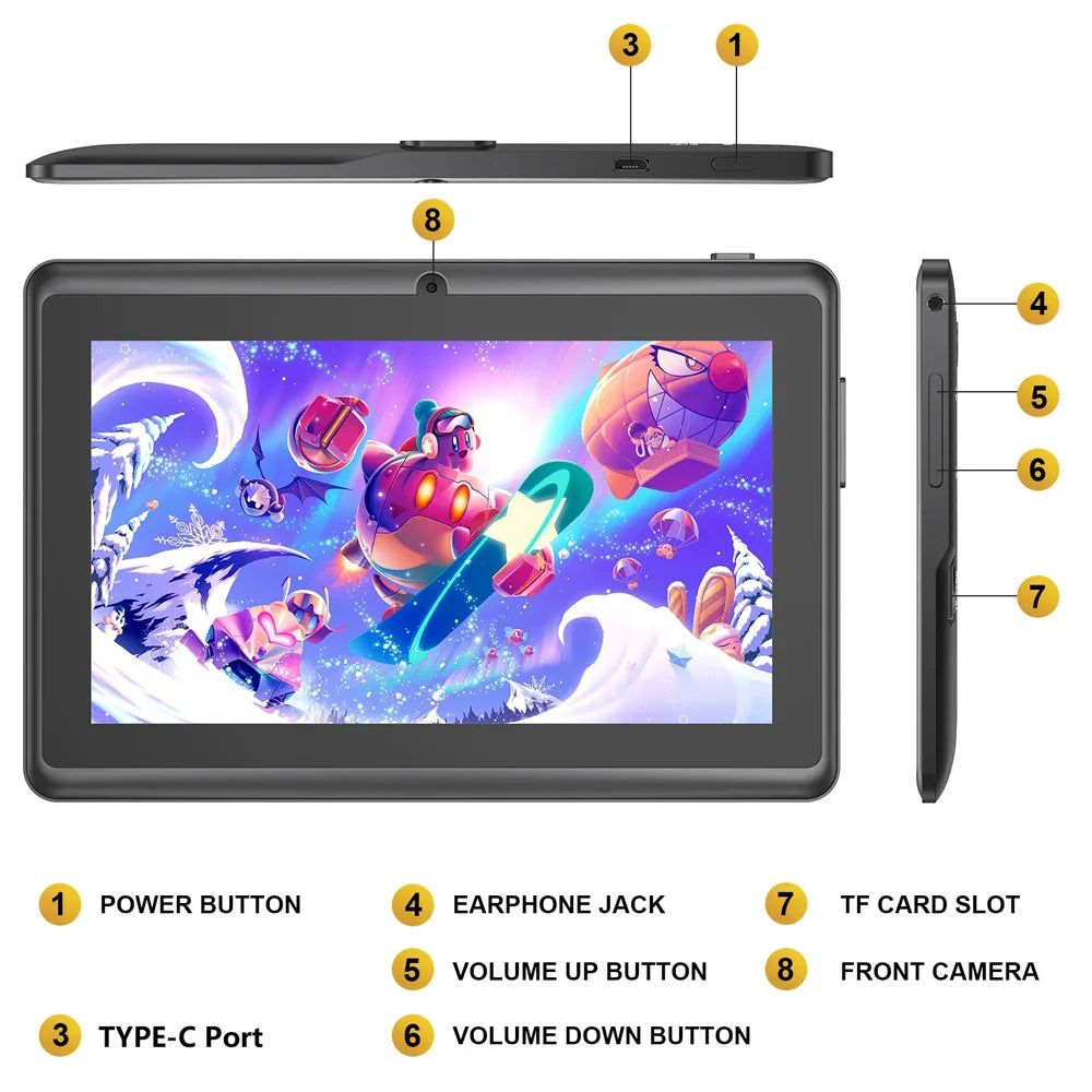 Tablette PC 7 pouces, 4 Go de RAM, 32 Go de ROM, Android 13, processeur quadricœur, écran HD IPS, double caméra, Wi-Fi, avec étui de protection Camara Shopping Tablette PC 7 pouces, 4 Go de RAM, 32 Go de ROM, Android 13, processeur quadricœur, écran HD IPS, double caméra, Wi-Fi, avec étui de protection