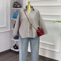 Chemisiers femmes chemise col rabattu manches longues hauts rayé Y2k Streetwear élégant épissure chemises décontracté travail ample 2025 automne Camara Shopping Chemisiers femmes chemise col rabattu manches longues hauts rayé Y2k Streetwear élégant épissure chemises décontracté travail ample 2025 automne