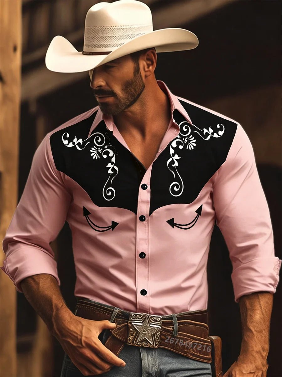 Nouvelle chemise à manches longues pour homme, style western cowboy, chemise à motif vintage imprimé, chemise à manches longues à col tendance pour homme. - Camara ShoppingNouvelle chemise à manches longues pour homme, style western cowboy, chemise à motif vintage imprimé, chemise à manches longues à col tendance pour homme.