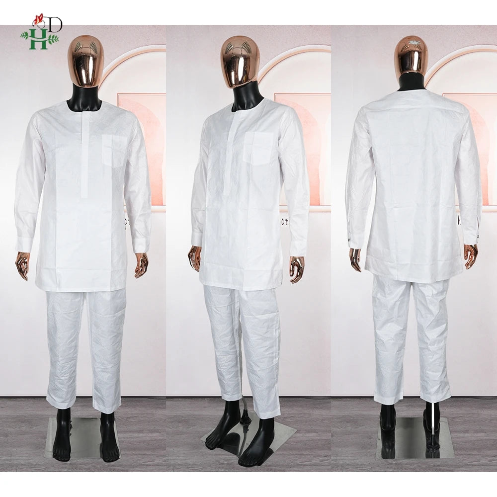 H & D vêtements africains broderie Bazin Riche robe pour hommes église fête mariage Thobe 3 PC haut et pantalon blanc costume ensemble usage quotidien Camara Shopping H & D vêtements africains broderie Bazin Riche robe pour hommes église fête mariage Thobe 3 PC haut et pantalon blanc costume ensemble usage quotidien