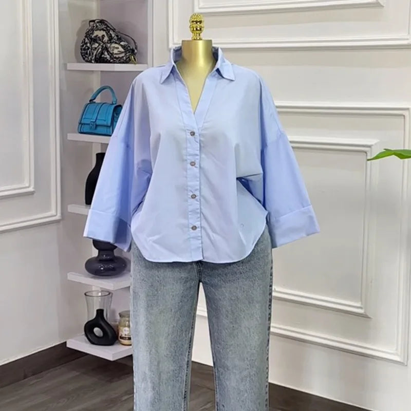 Chemisiers femmes chemise col rabattu manches longues hauts rayé Y2k Streetwear élégant épissure chemises décontracté travail ample 2025 automne Camara Shopping Chemisiers femmes chemise col rabattu manches longues hauts rayé Y2k Streetwear élégant épissure chemises décontracté travail ample 2025 automne