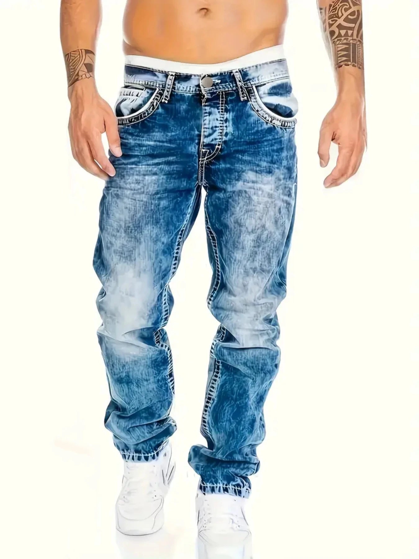 Jean européen et américain pour hommes, pantalon élastique Slim, à la mode, Vintage, lavage, Denim, Streetwear, nouvelle collection automne Camara Shopping Jean européen et américain pour hommes, pantalon élastique Slim, à la mode, Vintage, lavage, Denim, Streetwear, nouvelle collection automne