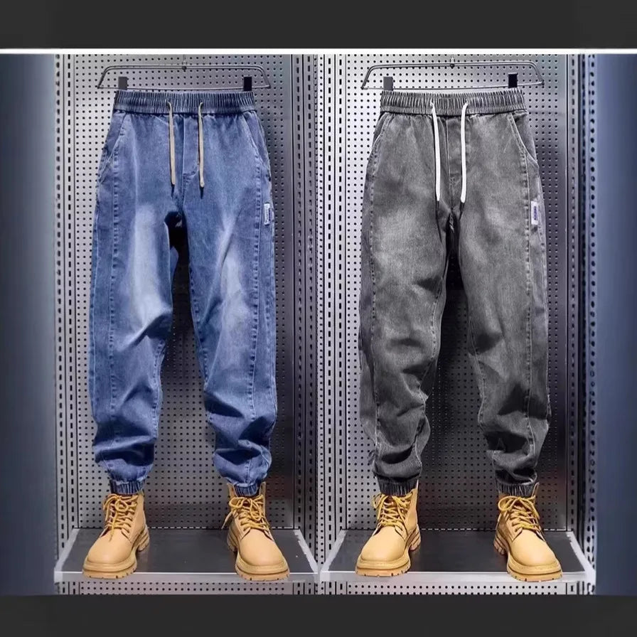 Jean décontracté pour homme, coupe ample, taille élastique, avec revers, style sport, nouvelle collection automne-printemps, toucher premium Camara Shopping Jean décontracté pour homme, coupe ample, taille élastique, avec revers, style sport, nouvelle collection automne-printemps, toucher premium