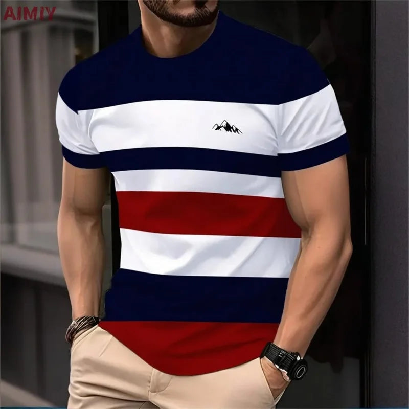 Summer Short Sleeve Match Color T Shirt For Men Fashion Round Neck Oversized Striped Tshirts Clothes Men's Outdoor Tee Shirt Camara Shopping Summer Short Sleeve Match Color T Shirt For Men Fashion Round Neck Oversized Striped Tshirts Clothes Men's Outdoor Tee Shirt