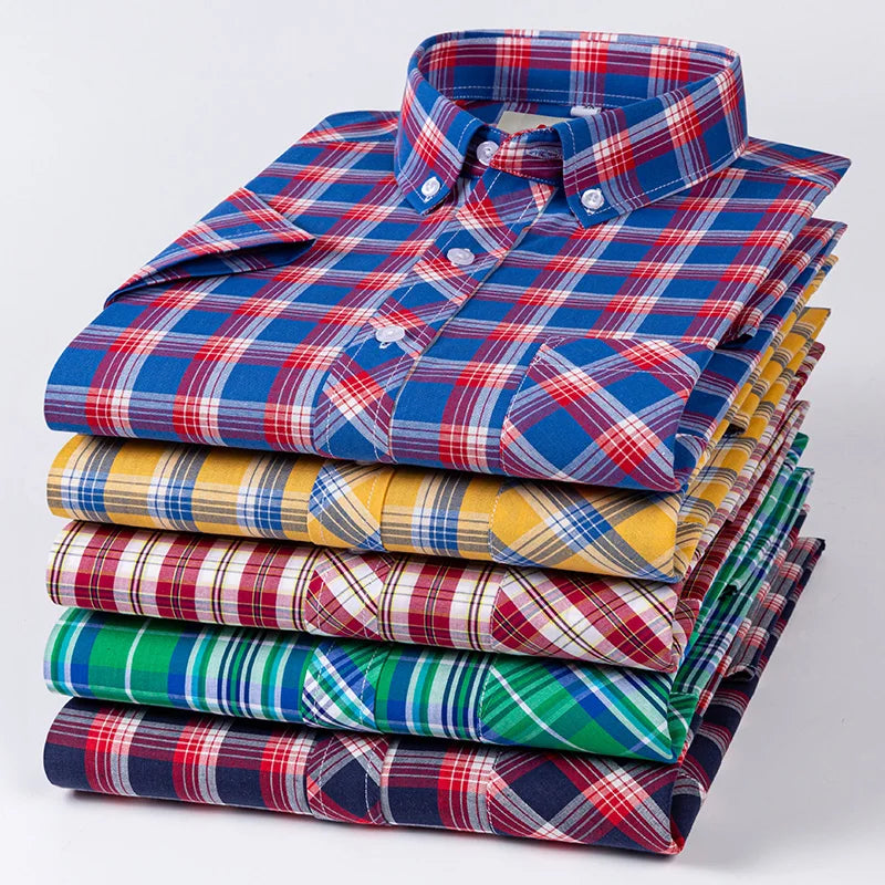 Chemises d'été fines à manches courtes 100 % coton pour hommes, grandes tailles 9XL, coupe ajustée, formelles et décontractées, unies, douces, à carreaux, style hawaïen Camara Shopping Chemises d'été fines à manches courtes 100 % coton pour hommes, grandes tailles 9XL, coupe ajustée, formelles et décontractées, unies, douces, à carreaux, style hawaïen