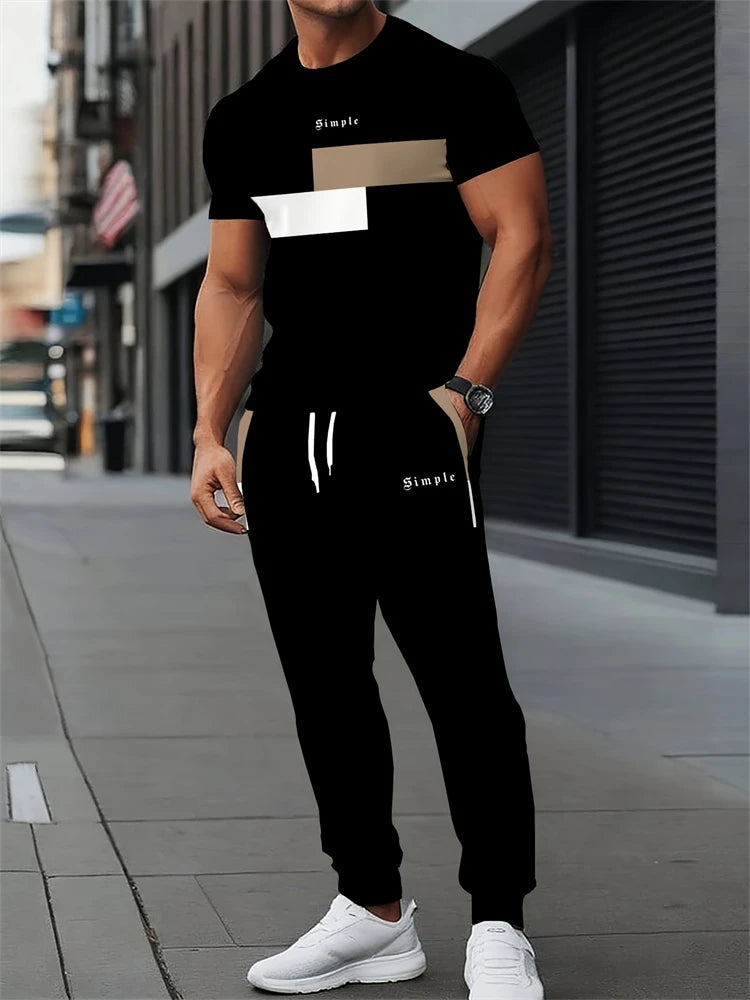 Ensemble deux pièces pour hommes, lettres imprimées, décontracté, col rond, manches courtes, cordon de serrage, pantalon Long, grande taille, tenue ample, nouvelle collection Camara Shopping Ensemble deux pièces pour hommes, lettres imprimées, décontracté, col rond, manches courtes, cordon de serrage, pantalon Long, grande taille, tenue ample, nouvelle collection