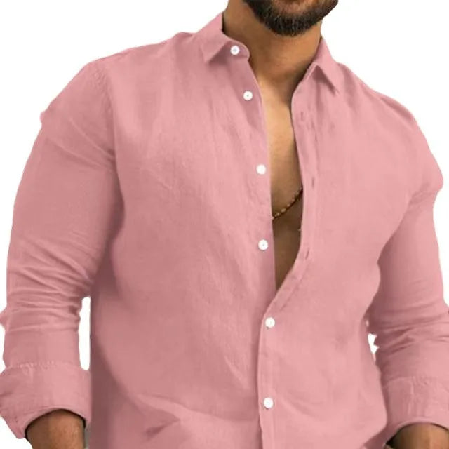 Chemise unie en coton et lin pour hommes, chemise unie, revers boutonné classique, chemises à manches longues, haut pour hommes, mode printemps et été Camara Shopping Chemise unie en coton et lin pour hommes, chemise unie, revers boutonné classique, chemises à manches longues, haut pour hommes, mode printemps et été