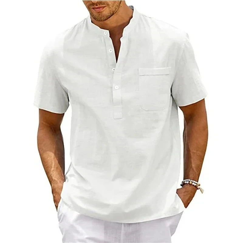 Polo d'été décontracté pour hommes, coupe cintrée, couleur unie, bouton respirant, haut à manches courtes, T-shirt rafraîchissant et confortable Camara Shopping Polo d'été décontracté pour hommes, coupe cintrée, couleur unie, bouton respirant, haut à manches courtes, T-shirt rafraîchissant et confortable