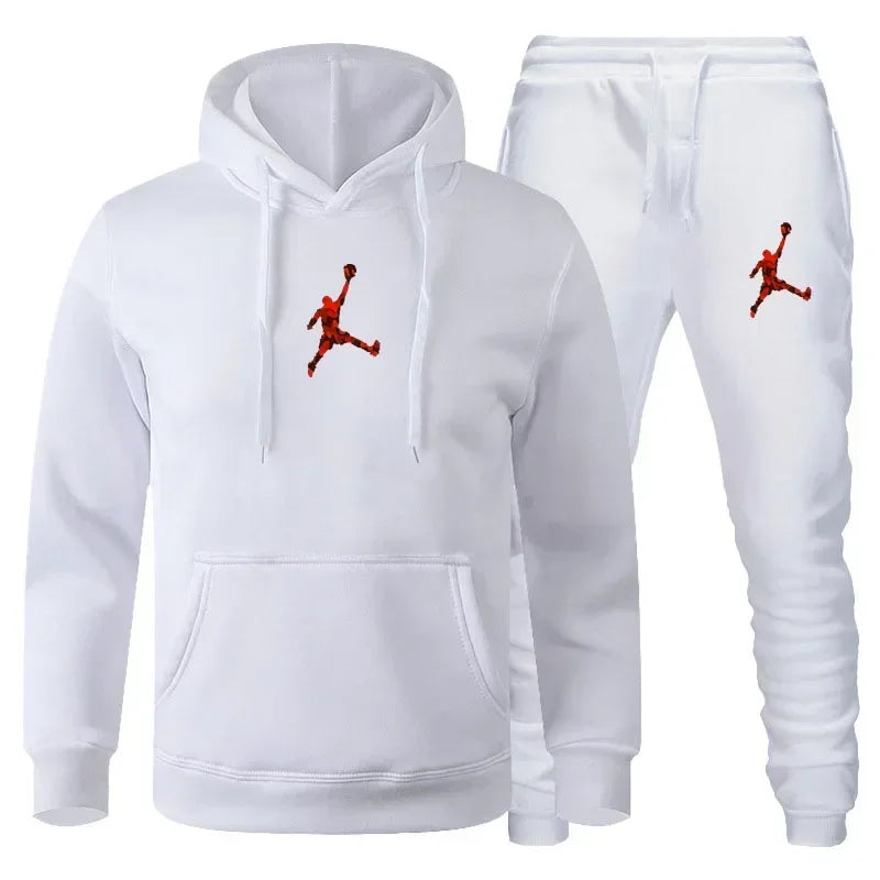Ensemble de survêtement deux pièces imprimé uni, sweat à capuche et pantalon de jogging à revers élastiques, en maille légère, polyvalent, pour homme, streetwear et sportswear d'entraînement