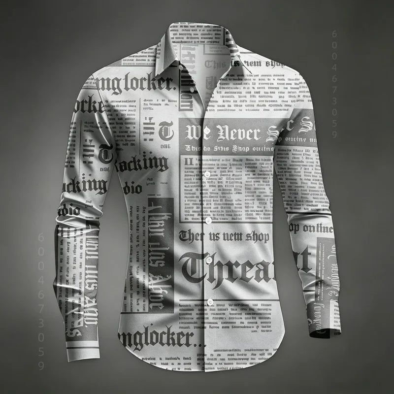 Chemise Homme à Manches Longues Imprimé Lettres de Journal Style Rétro Décontracté Boutonnage Simple Tendance Streetwear Haut pour Homme XS-6XL Camara Shopping Chemise Homme à Manches Longues Imprimé Lettres de Journal Style Rétro Décontracté Boutonnage Simple Tendance Streetwear Haut pour Homme XS-6XL