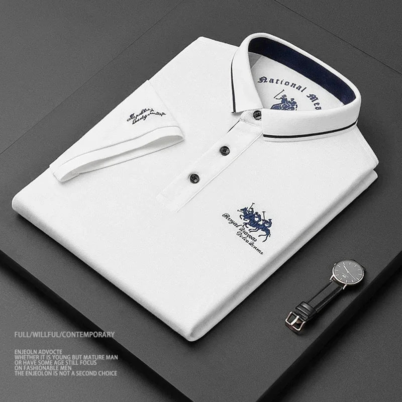 Polo brodé en coton pour hommes, T-shirt décontracté à manches courtes, revers, affaires haut de gamme, été, nouveau, haute qualité, 2024 Camara Shopping Polo brodé en coton pour hommes, T-shirt décontracté à manches courtes, revers, affaires haut de gamme, été, nouveau, haute qualité, 2024