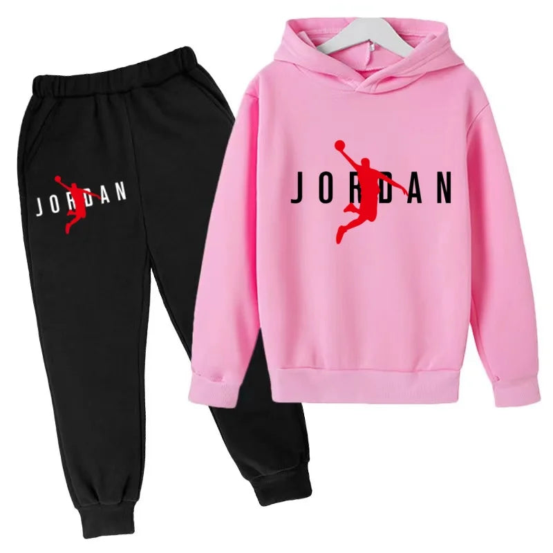 Nouvel ensemble de sport de marque à la mode pour enfants : sweat à capuche et pantalon (3-12 ans) - Motif lettres de basketball