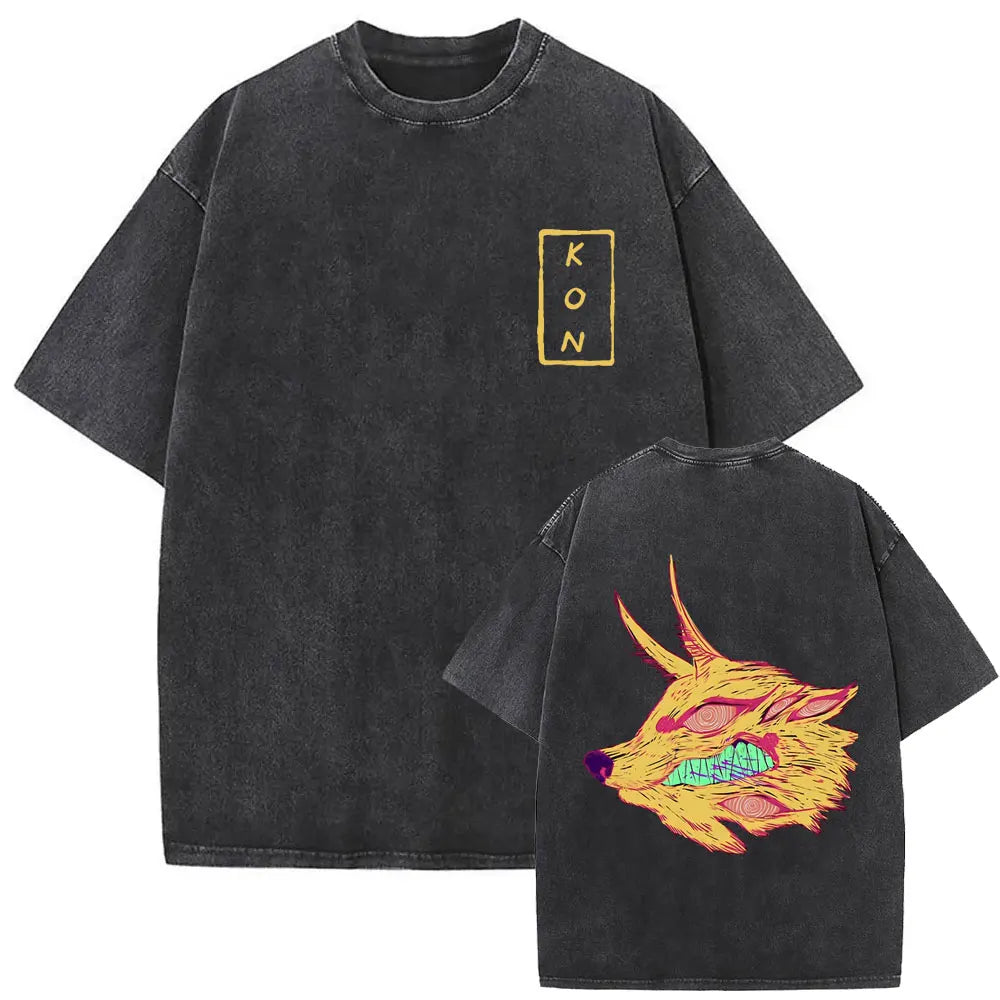 Anime tronçonneuse homme Vintage lavé T-shirt Hayakawa Aki invocation Kon Fox diable graphique T-shirts hommes femmes décontracté mode T-shirts Camara Shopping Anime tronçonneuse homme Vintage lavé T-shirt Hayakawa Aki invocation Kon Fox diable graphique T-shirts hommes femmes décontracté mode T-shirts
