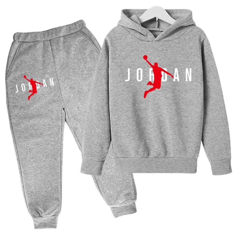 Nouvel ensemble de sport de marque à la mode pour enfants : sweat à capuche et pantalon (3-12 ans) - Motif lettres de basketball