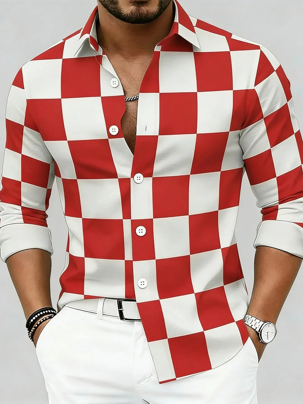Chemise à manches longues pour homme, grande taille, col à revers, boutonnée, imprimé à carreaux haute définition, élégante et confortable Camara Shopping Chemise à manches longues pour homme, grande taille, col à revers, boutonnée, imprimé à carreaux haute définition, élégante et confortable
