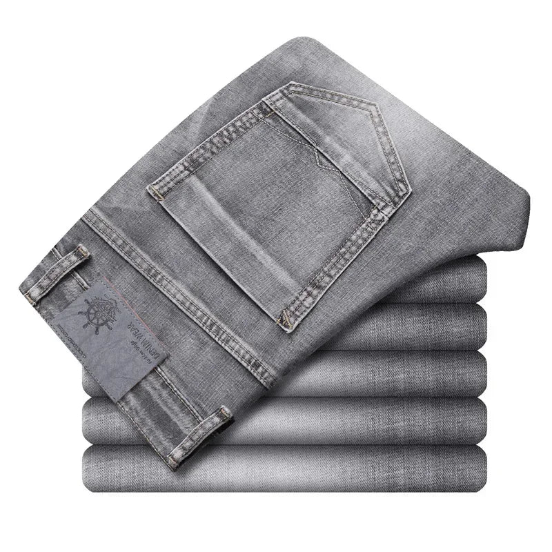 Jean en coton stretch 2026 pour homme, coupe droite, léger, gris, décontracté, printemps-été, neuf Camara Shopping Jean en coton stretch 2026 pour homme, coupe droite, léger, gris, décontracté, printemps-été, neuf