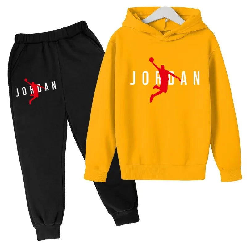 Nouvel ensemble de sport de marque à la mode pour enfants : sweat à capuche et pantalon (3-12 ans) - Motif lettres de basketball
