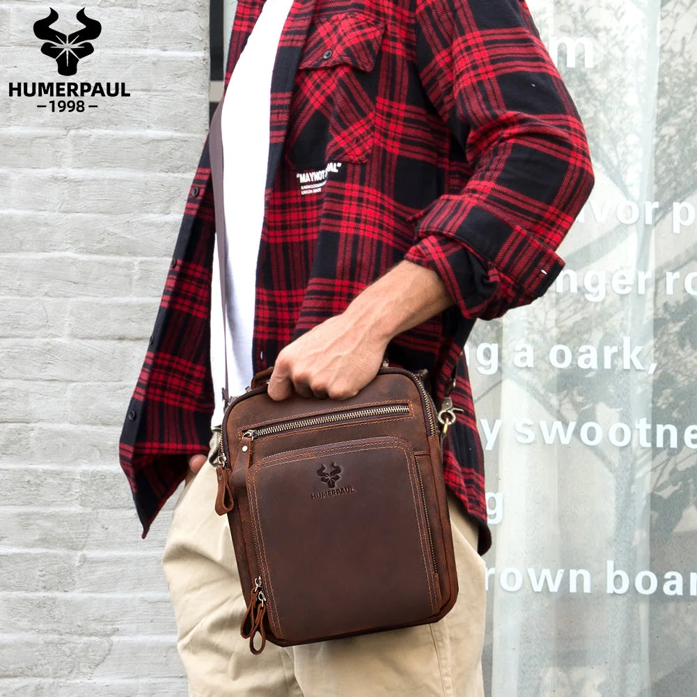 HUMERPAUL sac à bandoulière en cuir véritable pour hommes sacs croisés Vintage grande capacité mâle messager sac fourre-tout voyage Bolso Hombres Camara Shopping HUMERPAUL sac à bandoulière en cuir véritable pour hommes sacs croisés Vintage grande capacité mâle messager sac fourre-tout voyage Bolso Hombres