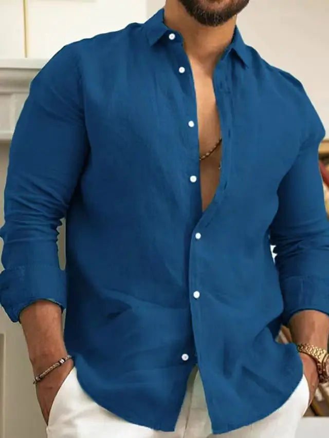 Chemise unie en coton et lin pour hommes, chemise unie, revers boutonné classique, chemises à manches longues, haut pour hommes, mode printemps et été Camara Shopping Chemise unie en coton et lin pour hommes, chemise unie, revers boutonné classique, chemises à manches longues, haut pour hommes, mode printemps et été