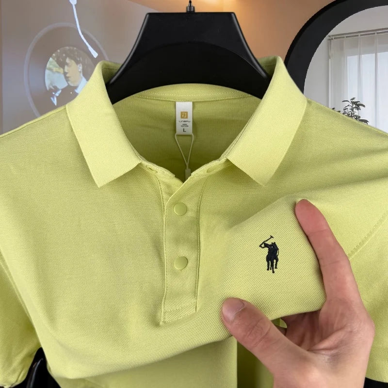 Polo homme 100 % coton pur de marque haut de gamme, manches courtes, broderie poney, collection été 2026, style luxe, haut de golf, t-shirt décontracté Camara Shopping Polo homme 100 % coton pur de marque haut de gamme, manches courtes, broderie poney, collection été 2026, style luxe, haut de golf, t-shirt décontracté
