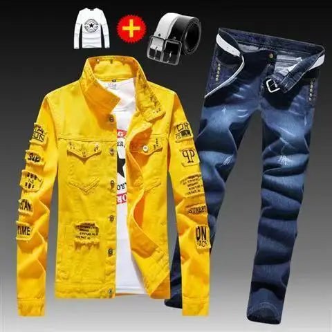 Costume Denim Homme 2 Pièces – Veste Jean & Pantalon | Style Moderne Printemps Automne - Camara ShoppingCostume Denim Homme 2 Pièces – Veste Jean & Pantalon | Style Moderne Printemps Automne