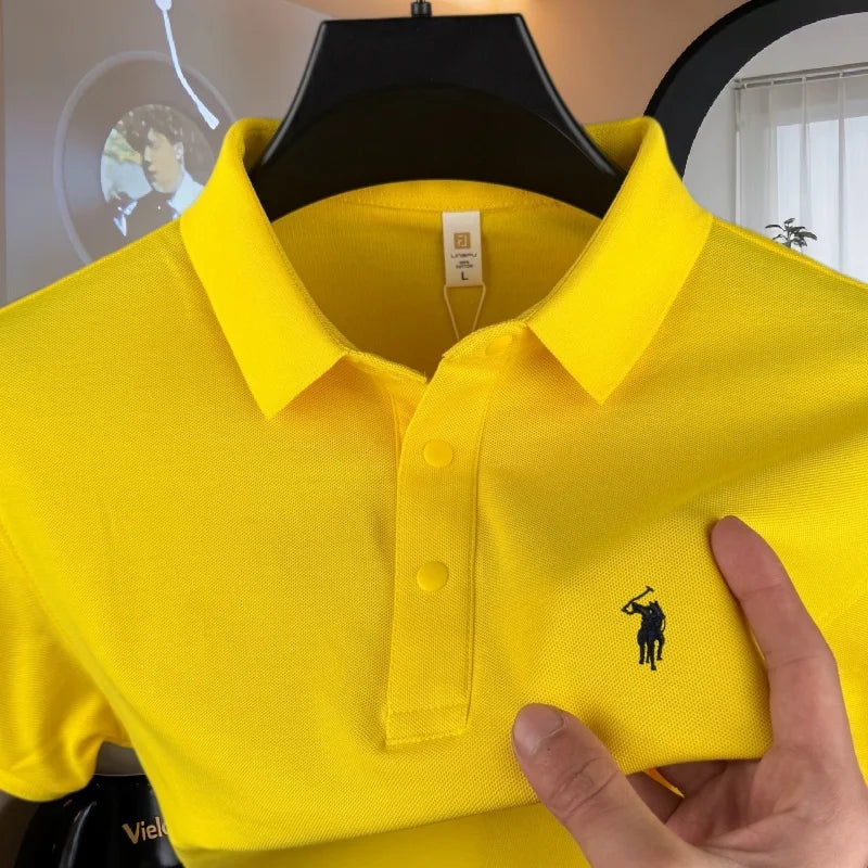 Polo homme 100 % coton pur de marque haut de gamme, manches courtes, broderie poney, collection été 2026, style luxe, haut de golf, t-shirt décontracté Camara Shopping Polo homme 100 % coton pur de marque haut de gamme, manches courtes, broderie poney, collection été 2026, style luxe, haut de golf, t-shirt décontracté