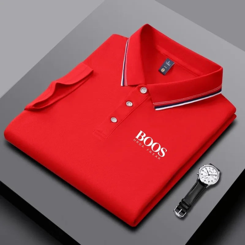 Polo homme business casual à col rayé et imprimé lettres, tissu respirant à manches courtes, matière confortable Camara Shopping Polo homme business casual à col rayé et imprimé lettres, tissu respirant à manches courtes, matière confortable