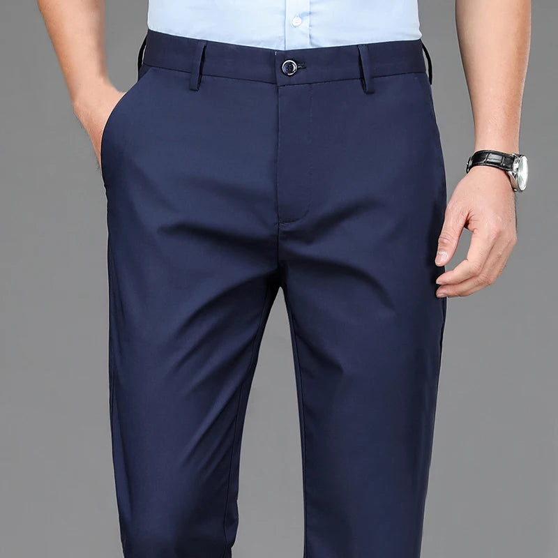 Pantalon homme Stretch solide noir intelligent décontracté pantalon homme bureau séchage rapide costume pantalon nouveau printemps automne coréen pantalon droit Camara Shopping Pantalon homme Stretch solide noir intelligent décontracté pantalon homme bureau séchage rapide costume pantalon nouveau printemps automne coréen pantalon droit