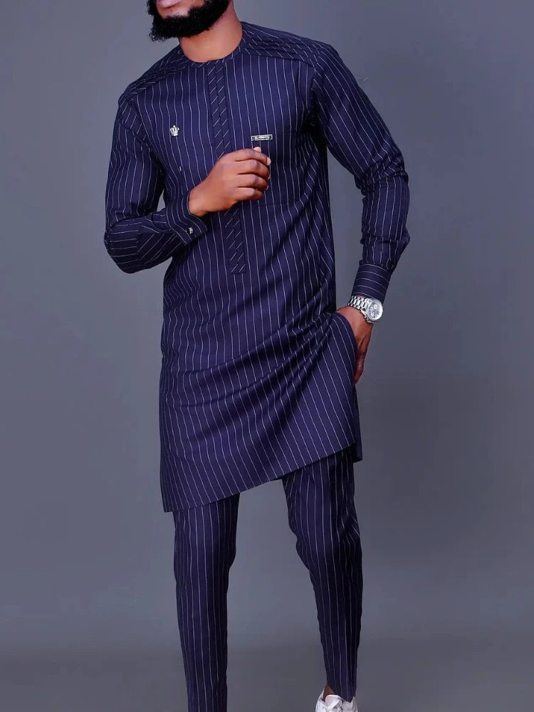 Costumes d'été africains pour hommes, chemise et pantalon à rayures, tenues de fête traditionnelles africaines, ensemble deux pièces pour gentleman Camara Shopping Costumes d'été africains pour hommes, chemise et pantalon à rayures, tenues de fête traditionnelles africaines, ensemble deux pièces pour gentleman