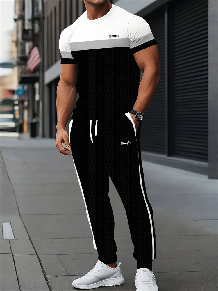 Ensemble deux pièces pour hommes, lettres imprimées, décontracté, col rond, manches courtes, cordon de serrage, pantalon Long, grande taille, tenue ample, nouvelle collection Camara Shopping Ensemble deux pièces pour hommes, lettres imprimées, décontracté, col rond, manches courtes, cordon de serrage, pantalon Long, grande taille, tenue ample, nouvelle collection