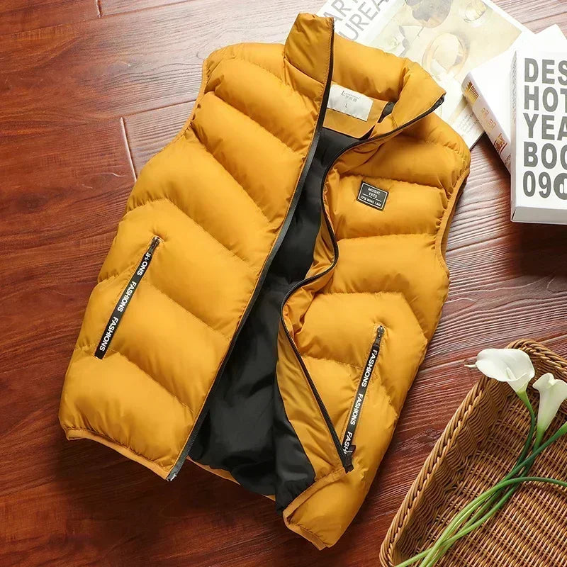 Veste chaude d'hiver pour hommes, gilet sans manches avec fermeture éclair, couleur unie, gilets décontractés, rembourré en coton, col montant épais, vêtements d'extérieur Camara Shopping Veste chaude d'hiver pour hommes, gilet sans manches avec fermeture éclair, couleur unie, gilets décontractés, rembourré en coton, col montant épais, vêtements d'extérieur