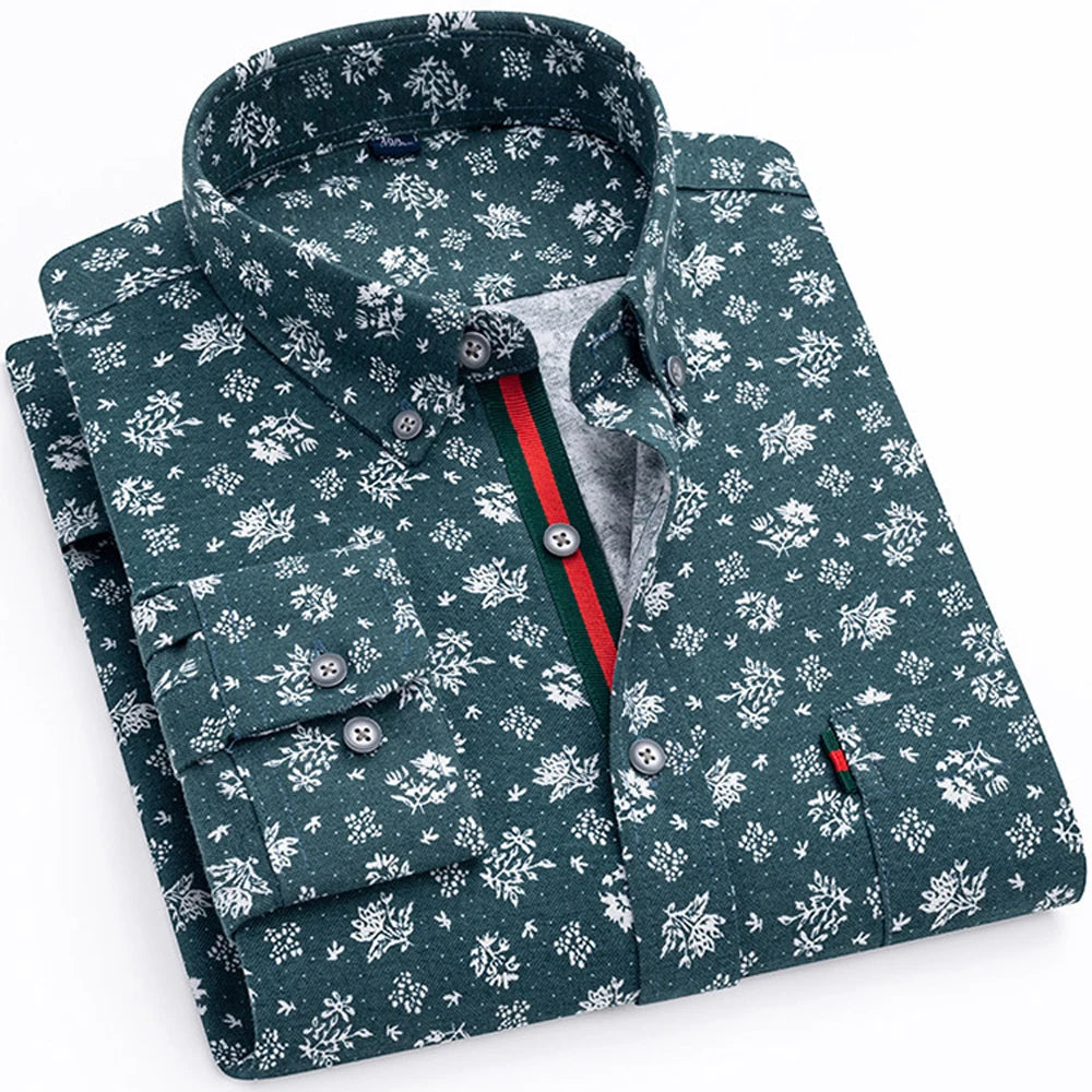 Chemise habillée élégante à col boutonné et imprimé floral pour hommes avec patte à rayures, chemises Oxford à manches longues 100% coton de style vacances Camara Shopping Chemise habillée élégante à col boutonné et imprimé floral pour hommes avec patte à rayures, chemises Oxford à manches longues 100% coton de style vacances