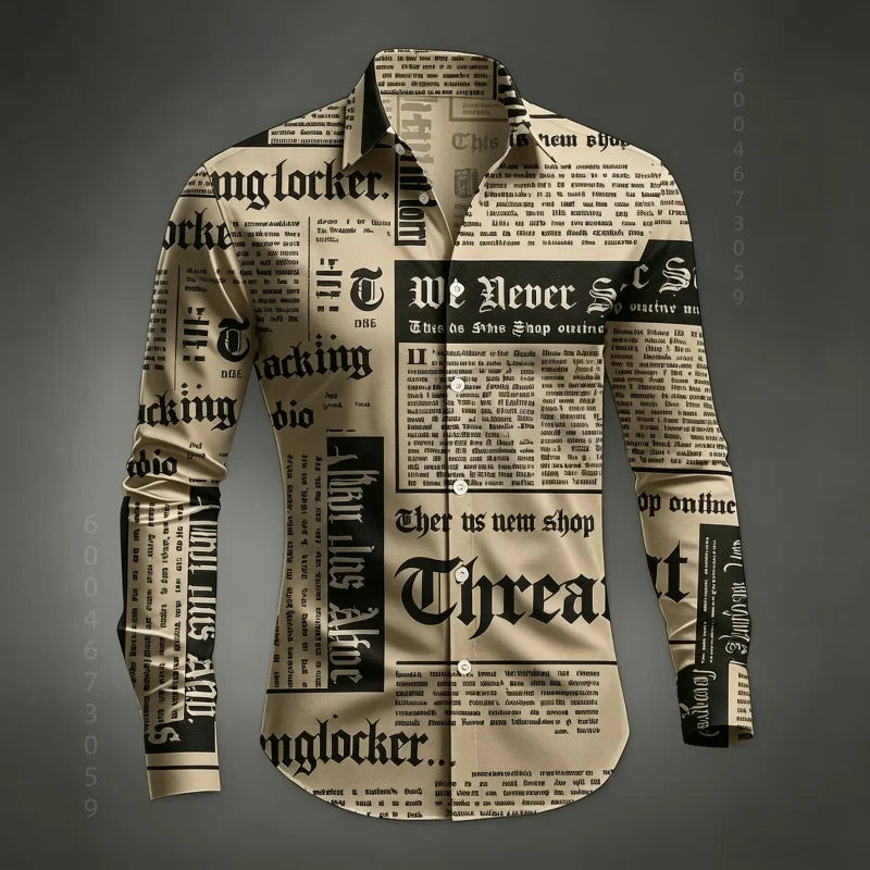 Chemise Homme à Manches Longues Imprimé Lettres de Journal Style Rétro Décontracté Boutonnage Simple Tendance Streetwear Haut pour Homme XS-6XL Camara Shopping Chemise Homme à Manches Longues Imprimé Lettres de Journal Style Rétro Décontracté Boutonnage Simple Tendance Streetwear Haut pour Homme XS-6XL