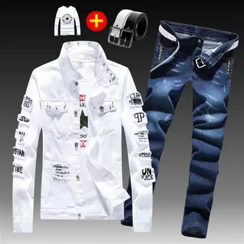 Costume Denim Homme 2 Pièces – Veste Jean & Pantalon | Style Moderne Printemps Automne - Camara ShoppingCostume Denim Homme 2 Pièces – Veste Jean & Pantalon | Style Moderne Printemps Automne