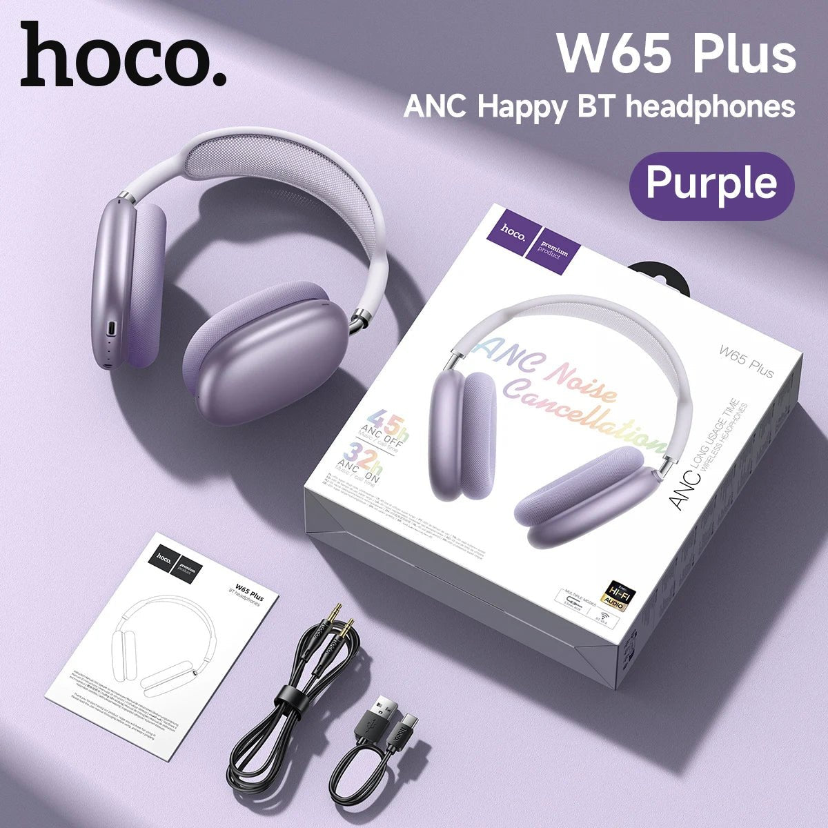 HOCO W65 Plus ANC - Casque Bluetooth sans fil à réduction de bruit - Camara ShoppingHOCO W65 Plus ANC - Casque Bluetooth sans fil à réduction de bruit