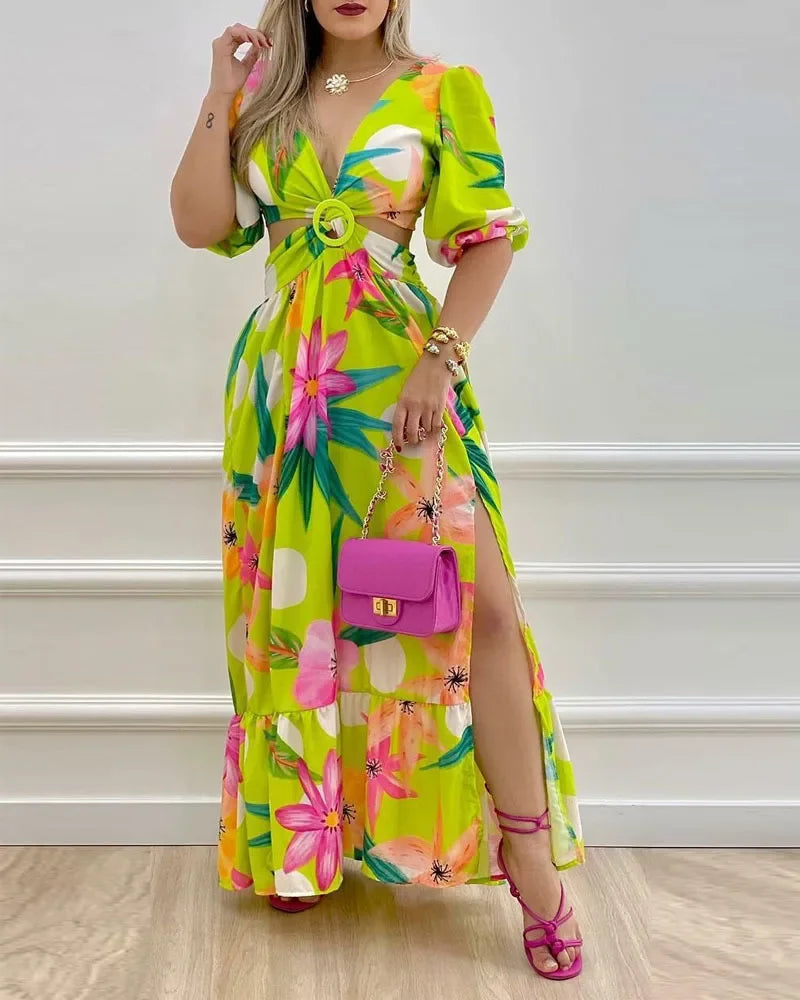 Robe Africaine Longue à Manches Courtes pour Femme, Vêtement Maxi, Col en V, Sexy, à la Mode, Imprimé, Été, 2023 Camara Shopping Robe Africaine Longue à Manches Courtes pour Femme, Vêtement Maxi, Col en V, Sexy, à la Mode, Imprimé, Été, 2023