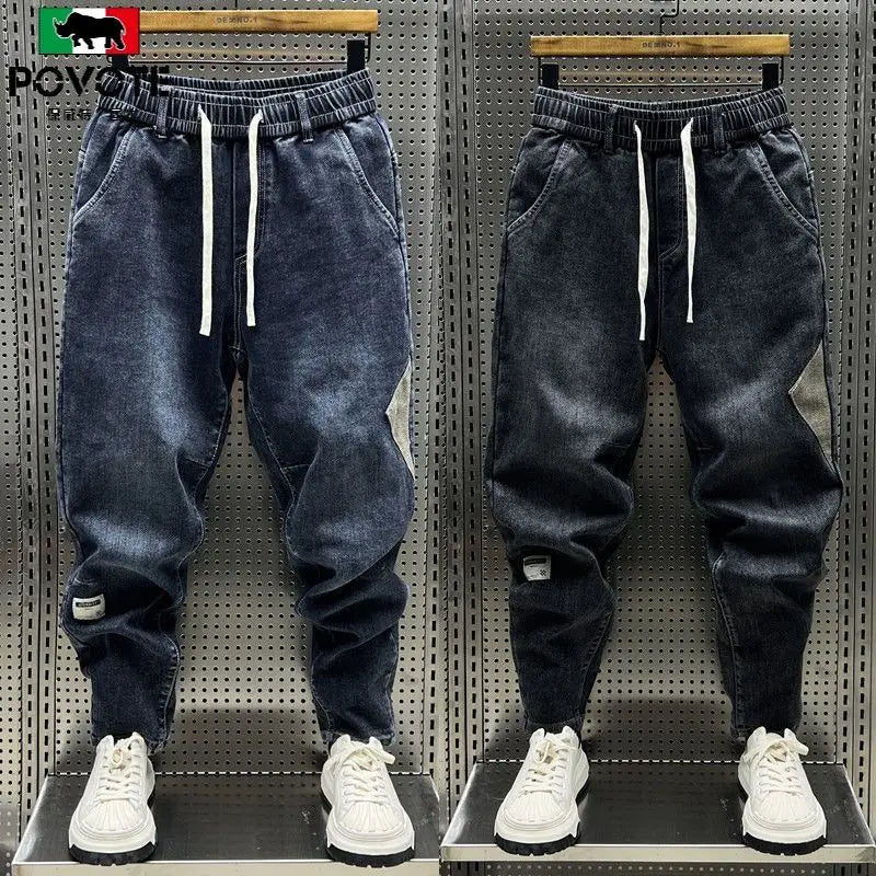 Mode cordon de serrage de luxe concepteur lâche Denim cordon jean pour hommes sarouel décontracté avec élasticité Baggy sarouel Camara Shopping Mode cordon de serrage de luxe concepteur lâche Denim cordon jean pour hommes sarouel décontracté avec élasticité Baggy sarouel