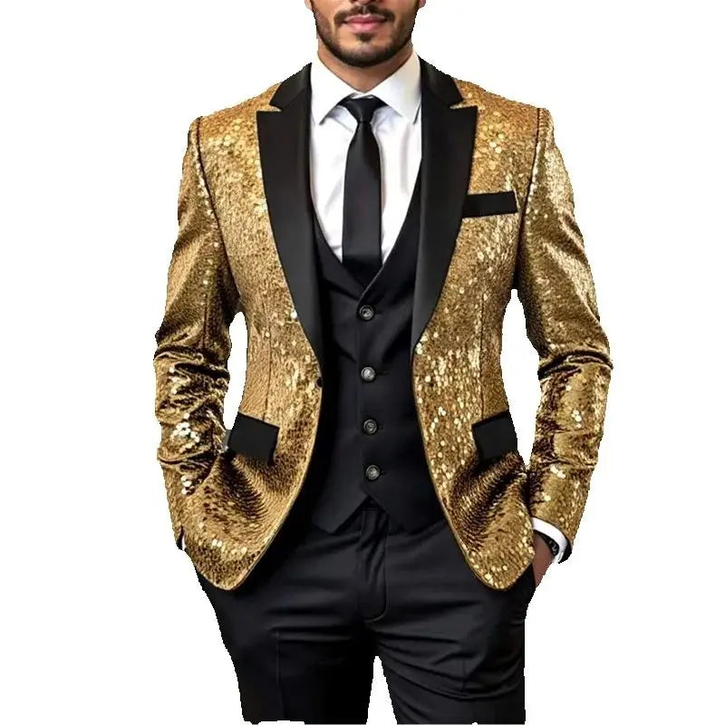 Veste de smoking à paillettes brillantes pour hommes – Dégradé bleu royal et or, revers noir, vêtements de fête/mariage/scène formel ‌   Manteau. Camara Shopping Veste de smoking à paillettes brillantes pour hommes – Dégradé bleu royal et or, revers noir, vêtements de fête/mariage/scène formel ‌   Manteau.