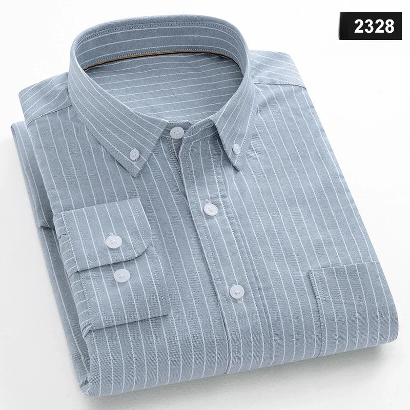 Chemises décontractées à manches longues pour hommes, coupe cintrée, uni, 100% coton, hauts à carreaux rayés, doux, styliste, mode, tendances coréennes, vêtements Camara Shopping Chemises décontractées à manches longues pour hommes, coupe cintrée, uni, 100% coton, hauts à carreaux rayés, doux, styliste, mode, tendances coréennes, vêtements